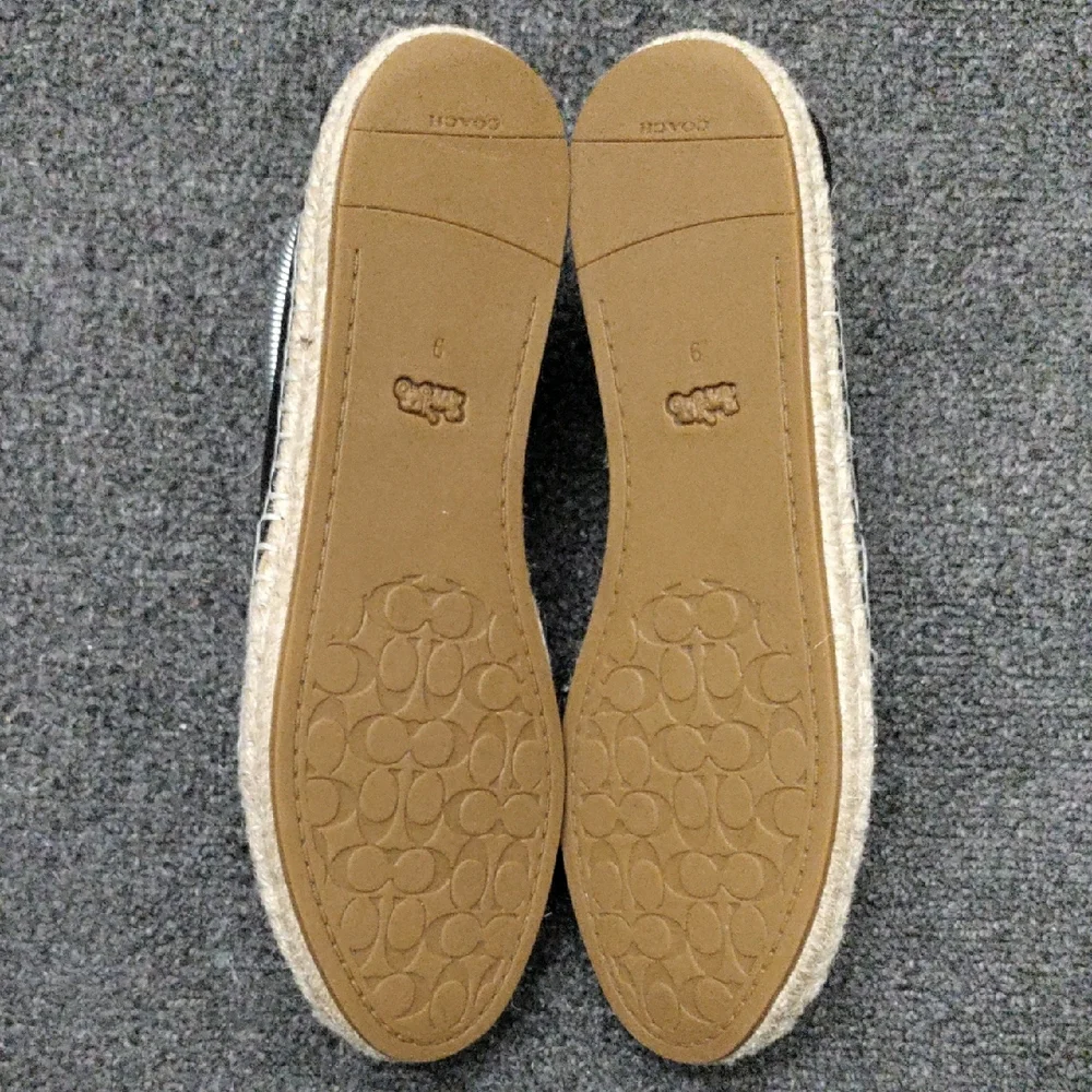 Coach "Carley" Signature Black Leather Espadrille Flats #C6763 - Picture 12 of 12